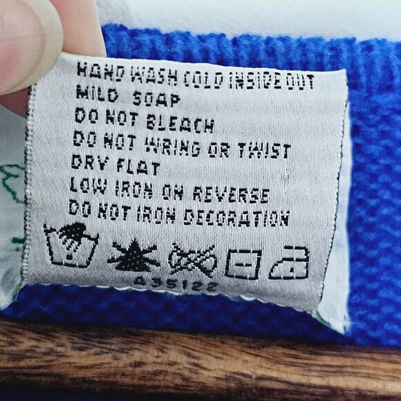 VTG Quacker Factory Christmas Sweater Cardigan Full Zip Blue Angels Stars Moon L - Picture 7 of 8